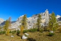 Dolomite mountains, Alpi Dolomiti in autumn yellow colors Royalty Free Stock Photo