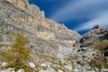 Dolomite mountains, Alpi Dolomiti in autumn yellow colors Royalty Free Stock Photo