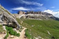 Dolomites: Sella group and Pordoi pass Royalty Free Stock Photo