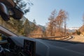 Dolomites in spring and road from the car