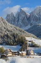 Dolomites village in winter