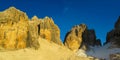 Rocky mountain tower of Dolomites at sunset, Dolomiti di Brenta Royalty Free Stock Photo