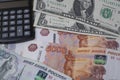 dolor usa and ruble cash, closeup,