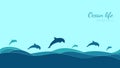 Vector background, in blue colors, on the theme of ocean life. Royalty Free Stock Photo