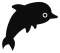 Dolphin black icon. Cute marine animal jumping