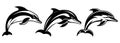 Dolphin black outline logo set, vector illustration. Under the water animal art.