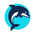 Dolphin blue icon. Aquatic sea mammal, marine animal. Vector illustration