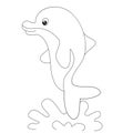 Dolphin in cartoon style jumped out of the water, outline drawing, isolated object on a white background, vector Royalty Free Stock Photo