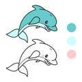 Dolphin. Coloring book page. Cartoon vector illustration.