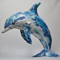 A dolphin created using layers of torn paper