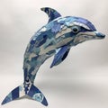 A dolphin created using layers of torn paper