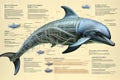 Dolphin cyborg animal detailed infographic, full details anatomy poster diagram illustration generative ai