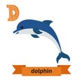Dolphin. D letter. Cute children animal alphabet in vector. Funny cartoon animals Royalty Free Stock Photo