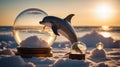 Magical Dolphin Sunset Snow Globe Scene Royalty Free Stock Photo