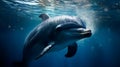 Dolphin fish swimming under the blue water surface