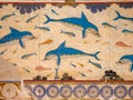 Dolphin fresco, symbol of minoan culture. Knossos palace ruins at Crete island, Greece. Famous Minoan palace of Knossos