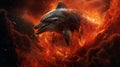 Fiery Dolphin: A Sci-fi Realism Artwork With Dark Fantasy Elements