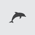 Dolphin icon in a flat design in black color. Vector illustration eps10