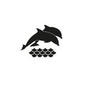 Dolphin icon. A pair of dolphins jump out of the water. Simple vector illustration on a white background Royalty Free Stock Photo