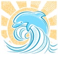 Dolphin illustration jumping in water waves