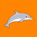 Minimalist Cartoon Silver Dolphin On Orange Background