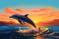 dolphin jump out of water at sunset Royalty Free Stock Photo