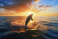 Dolphin jump in the sunset, AI generative