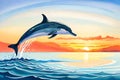 dolphin jumping out of sea over a beautiful sunset. ai generated Royalty Free Stock Photo