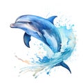 Dolphin jumping out of water. Hand drawn watercolor illustration isolated on white background Generative AI Generative AI Royalty Free Stock Photo
