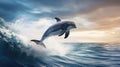 Dolphin jumping out of the water with a splash. Animal in its natural habitat. The beauty of nature. Concept of freedom Royalty Free Stock Photo