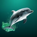 Vibrant 3d Dolphin Illustration In Dark Emerald And Light Cyan Royalty Free Stock Photo