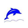 Dolphin jumping over water flat icon. Maldives animal. Coral island. Tropical resort. Isolated vector stock illustration Royalty Free Stock Photo