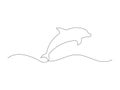 Dolphin jumping in sea. Continuous one line art drawn. Royalty Free Stock Photo