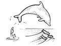 Dolphin jumping sketch engraving vector Royalty Free Stock Photo