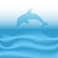 Dolphin Jumps Dives on Abstract Blue Ocean Waves