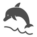 Dolphin jumps over wave solid icon, summer concept, Jumping dolphin sign on white background, Aquatic mammal icon in Royalty Free Stock Photo