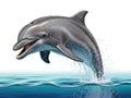 Dolphin leaping out of water isolated on white background Royalty Free Stock Photo