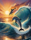 Dolphin Leaping Over Waves at Sunset