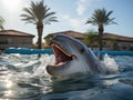 Dolphin lifeguard watching inflatable pool