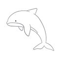 Dolphin in line art style. Hand drawn silhouette of a underwater mammal animal. Vector illustration isolated on a white Royalty Free Stock Photo