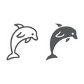 Dolphin line and glyph icon, animal