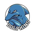 Dolphin logo mascot head with a title dolphins