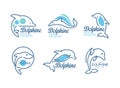 Dolphin Logo Template with Nautical Design Elements in Blue Color Vector Set Royalty Free Stock Photo