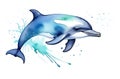 A dolphin made in watercolor. A tattoo drawn in watercolor by hand. T-shirt print, notebook cover, wallpaper, background