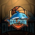 dolphin mascot basketball team logo design vector with modern illustration concept style for badge, emblem and tshirt printing. Royalty Free Stock Photo