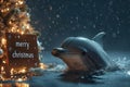 dolphin with a merry christmas sign illustration Generative AI