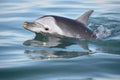 a dolphin nudging its calf to swim Royalty Free Stock Photo