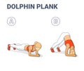 Dolphin Plank Female Home Workout Exercise Guide Colorful Concept.