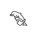 Dolphin and plastic waste line icon