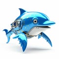 Dolphin robot, robotic fish isolated over white background. AI Generated